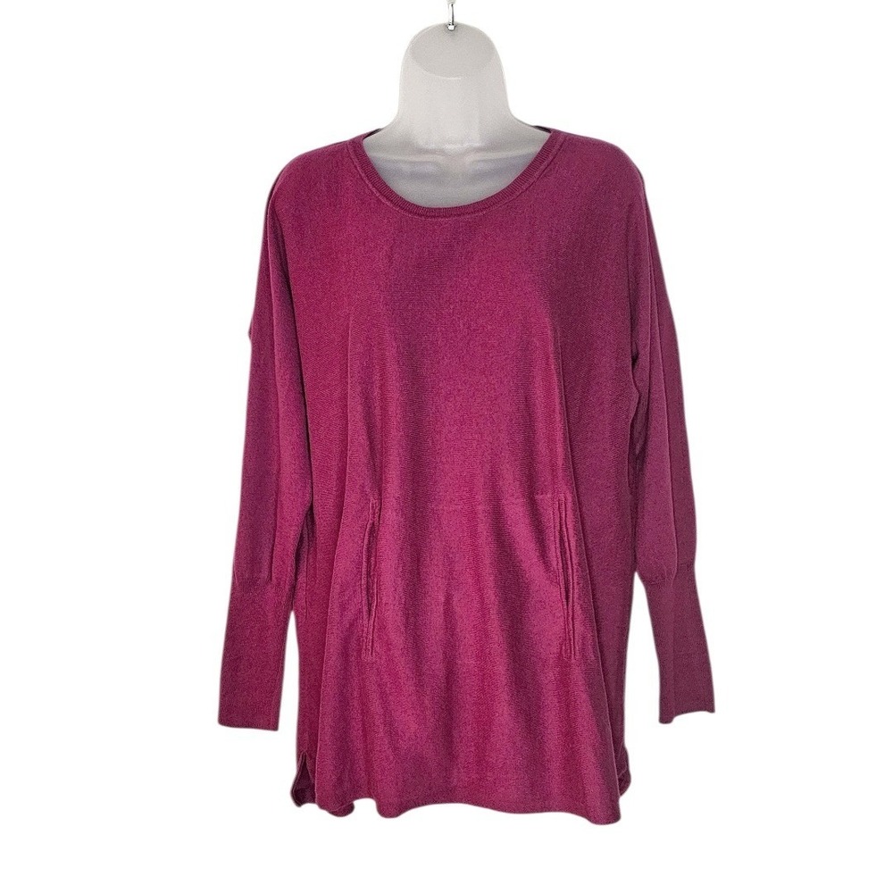 Garnet Hill Organic-Cotton Pocket Detail‎ Tunic Sweater Magenta Relaxed Fit Sz M - Picture 5 of 10
